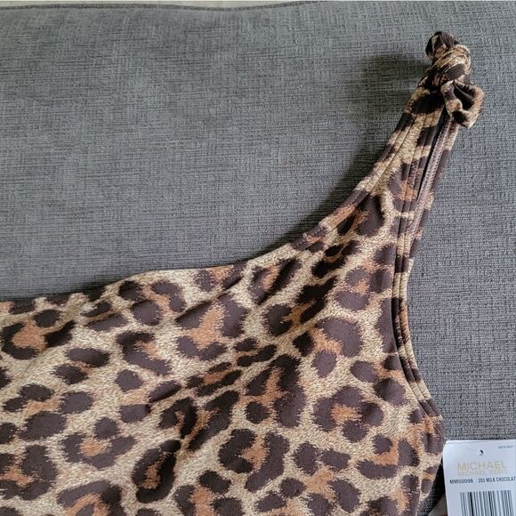 Michael kors Women's Tan & Brown Leopard Print One Shoulder Swimsuit Siz… - Picture 12 of 16